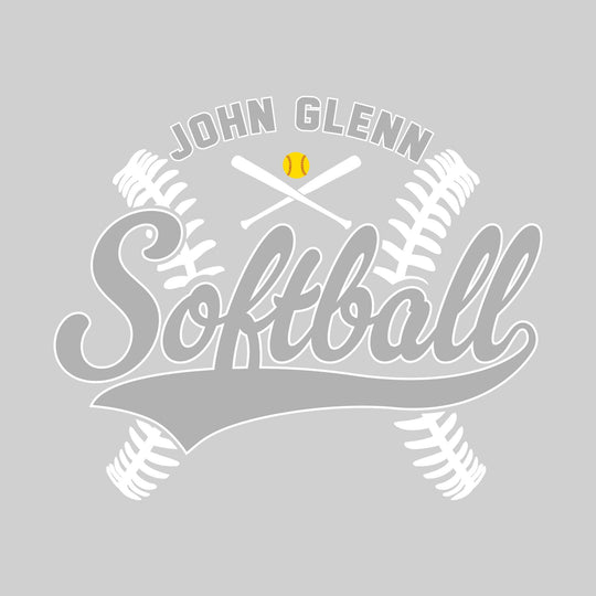 John Glenn Bobcats - Softball - Cursive Softball with Stitches &amp; Crossed Bats
