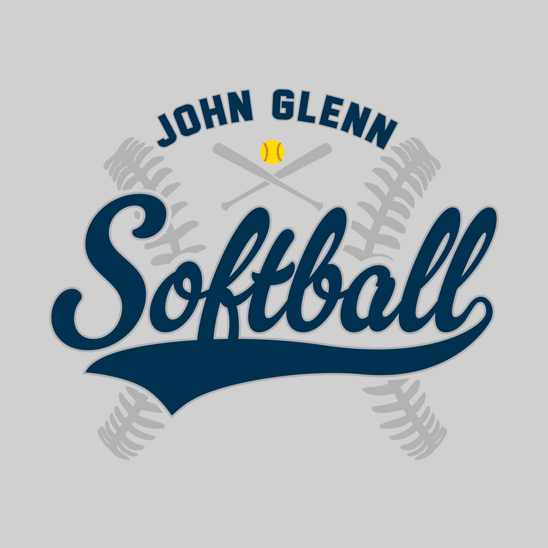 John Glenn Bobcats - Softball - Cursive Softball with Stitches &amp; Crossed Bats
