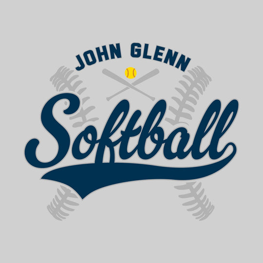 John Glenn Bobcats - Softball - Cursive Softball with Stitches &amp; Crossed Bats