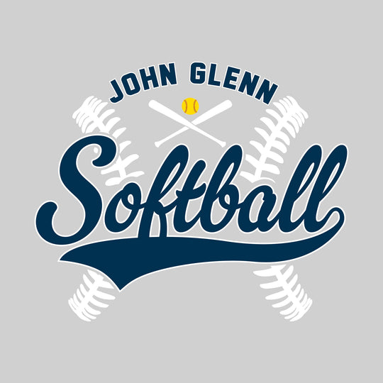 John Glenn Bobcats - Softball - Cursive Softball with Stitches &amp; Crossed Bats