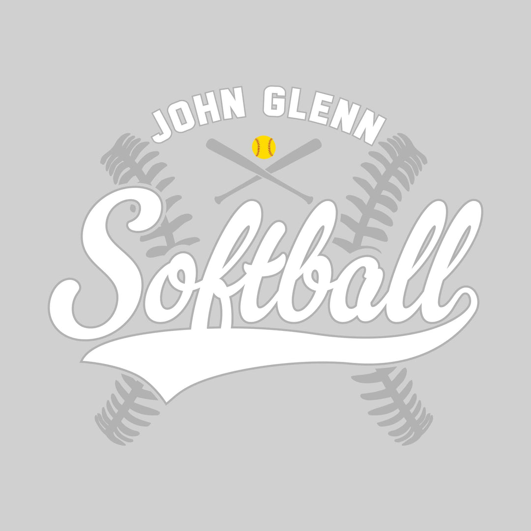 John Glenn Bobcats - Softball - Cursive Softball with Stitches &amp; Crossed Bats