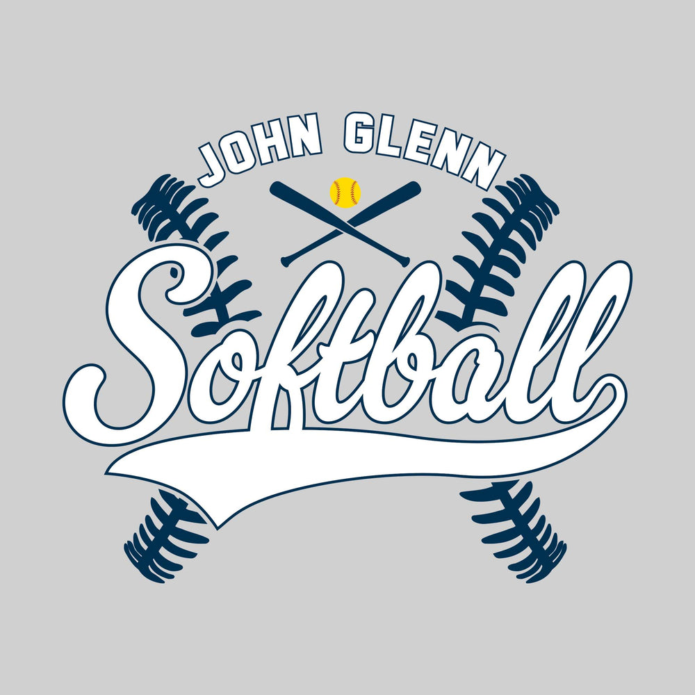 John Glenn Bobcats - Softball - Cursive Softball with Stitches & Crossed Bats