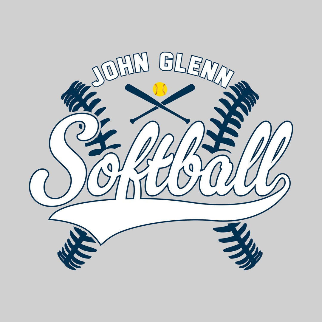 John Glenn Bobcats - Softball - Cursive Softball with Stitches &amp; Crossed Bats