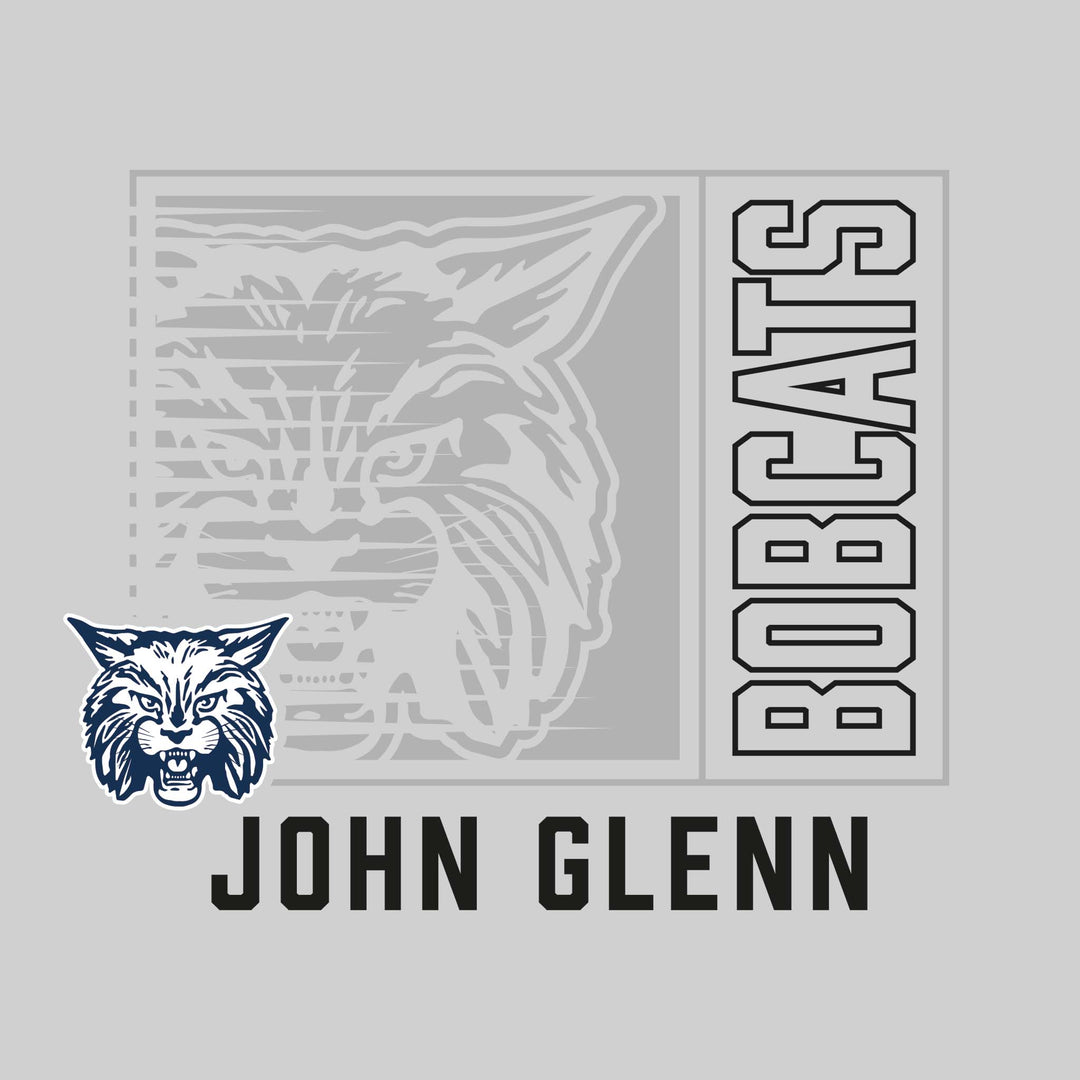 John Glenn Bobcats - Spirit Wear - Boxed Cutout Mascot with Outlined Mascot Name Over School Name