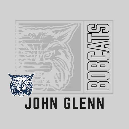 John Glenn Bobcats - Spirit Wear - Boxed Cutout Mascot with Outlined Mascot Name Over School Name