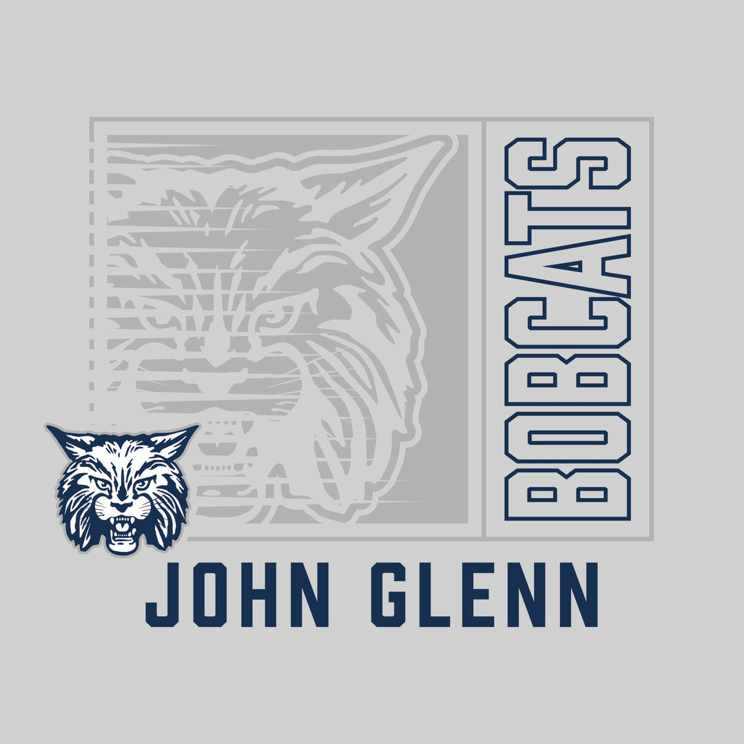John Glenn Bobcats - Spirit Wear - Boxed Cutout Mascot with Outlined Mascot Name Over School Name