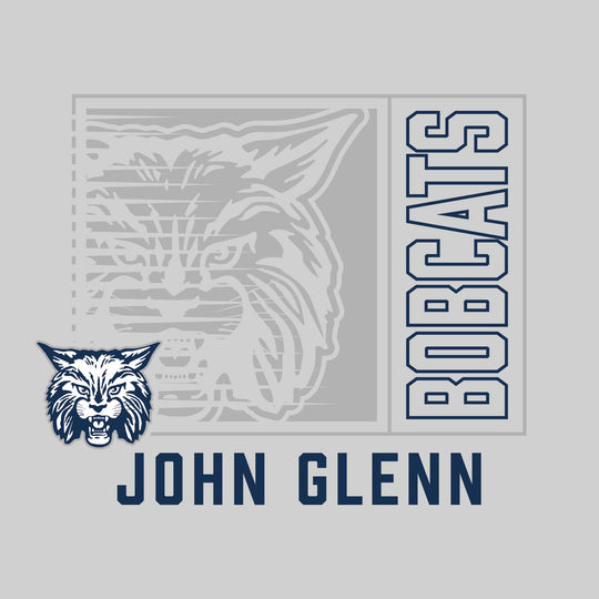 John Glenn Bobcats - Spirit Wear - Boxed Cutout Mascot with Outlined Mascot Name Over School Name