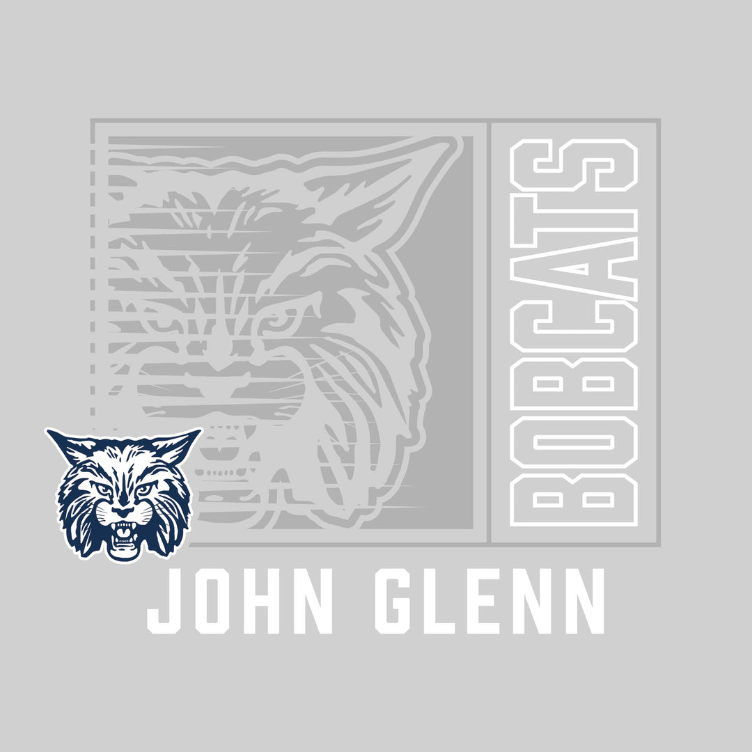 John Glenn Bobcats - Spirit Wear - Boxed Cutout Mascot with Outlined Mascot Name Over School Name