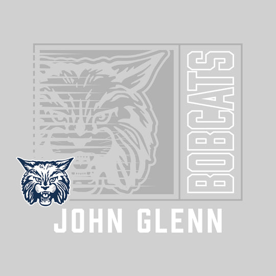 John Glenn Bobcats - Spirit Wear - Boxed Cutout Mascot with Outlined Mascot Name Over School Name
