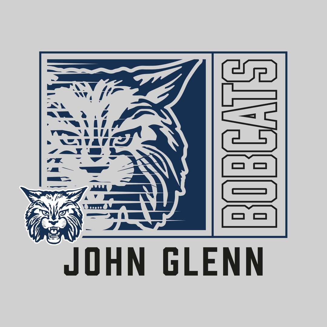 John Glenn Bobcats - Spirit Wear - Boxed Cutout Mascot with Outlined Mascot Name Over School Name