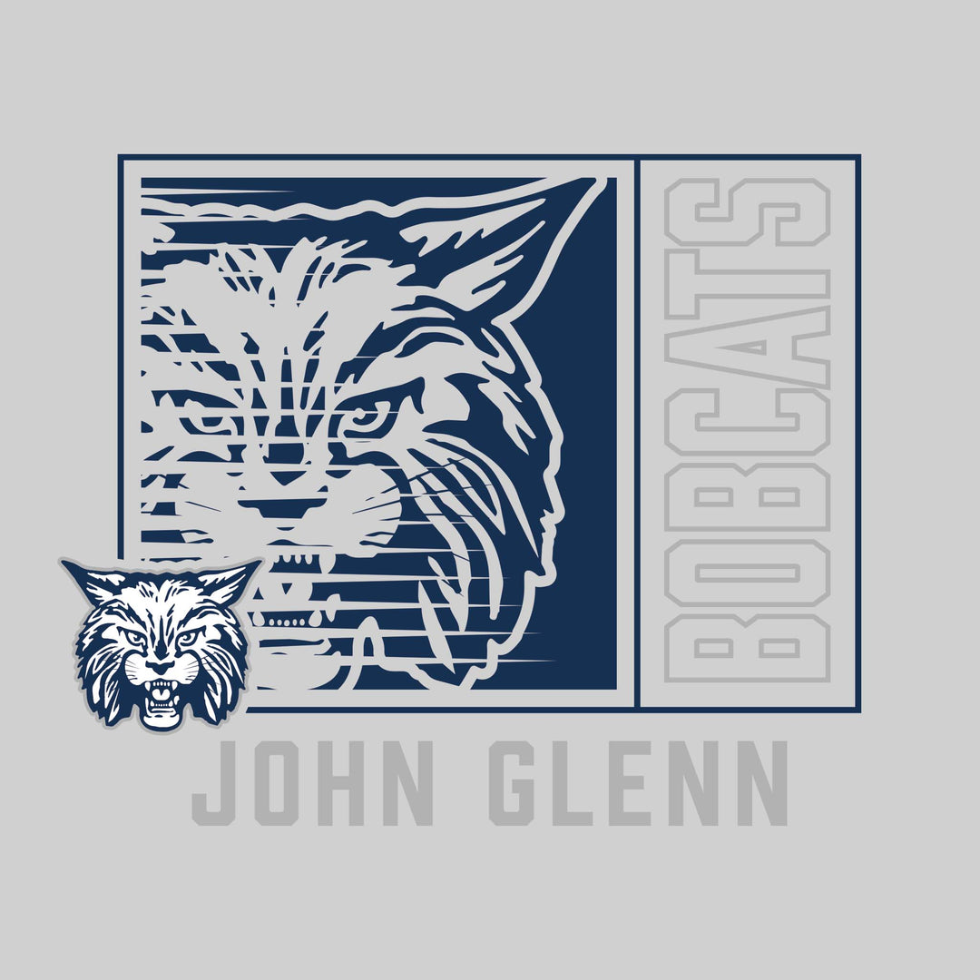 John Glenn Bobcats - Spirit Wear - Boxed Cutout Mascot with Outlined Mascot Name Over School Name