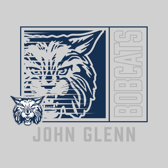 John Glenn Bobcats - Spirit Wear - Boxed Cutout Mascot with Outlined Mascot Name Over School Name