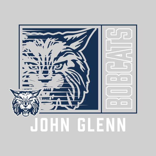 John Glenn Bobcats - Spirit Wear - Boxed Cutout Mascot with Outlined Mascot Name Over School Name