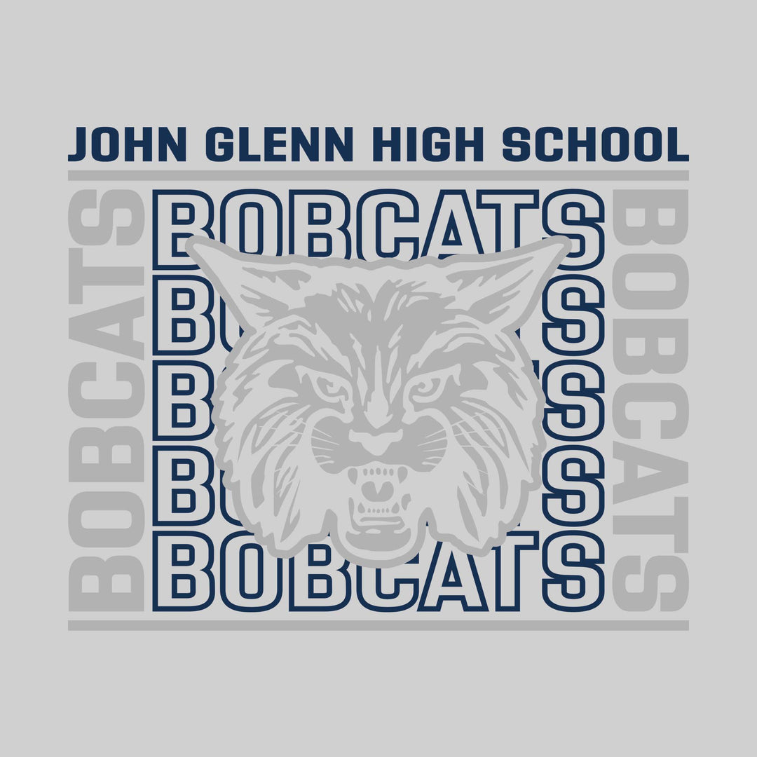 John Glenn Bobcats - Spirit Wear - Bracketed Repeating Outlined Bobcats with Mascot