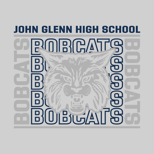 John Glenn Bobcats - Spirit Wear - Bracketed Repeating Outlined Bobcats with Mascot