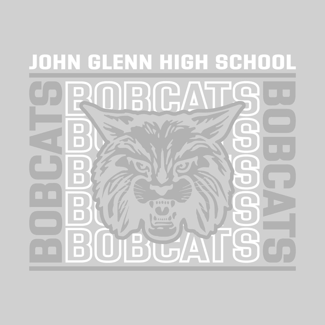 John Glenn Bobcats - Spirit Wear - Bracketed Repeating Outlined Bobcats with Mascot