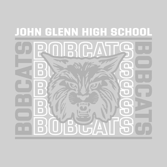 John Glenn Bobcats - Spirit Wear - Bracketed Repeating Outlined Bobcats with Mascot