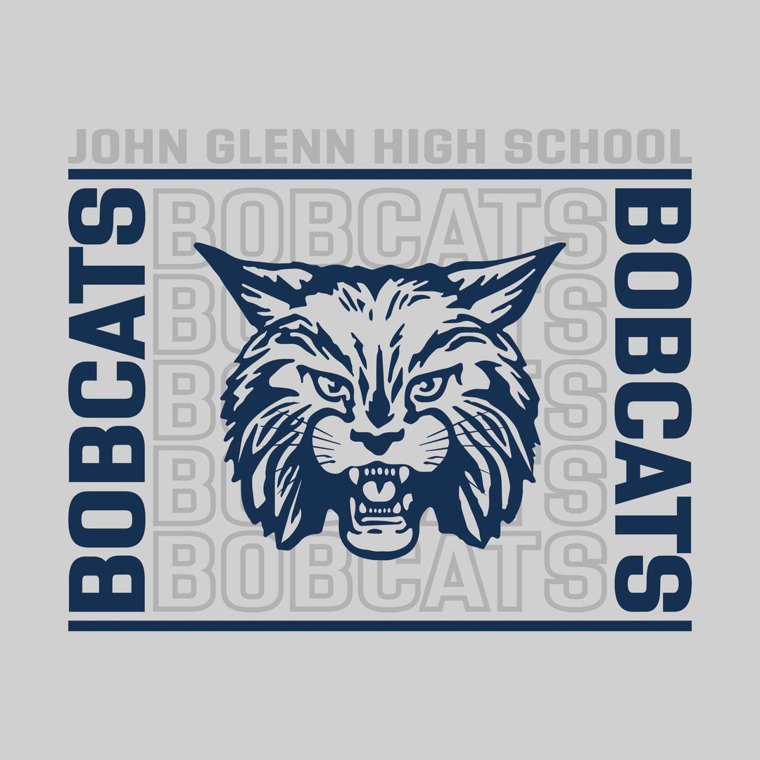 John Glenn Bobcats - Spirit Wear - Bracketed Repeating Outlined Bobcats with Mascot