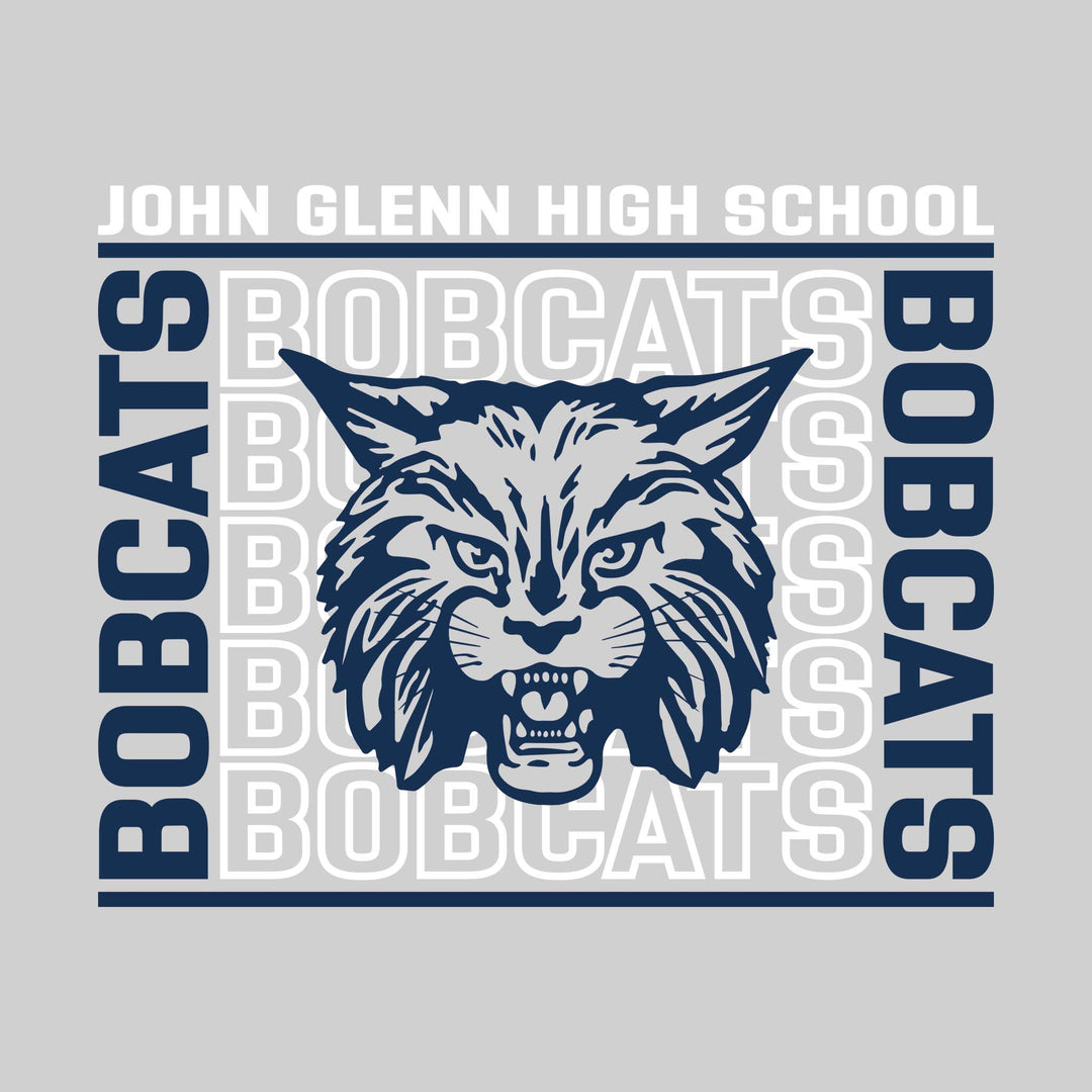 John Glenn Bobcats - Spirit Wear - Bracketed Repeating Outlined Bobcats with Mascot