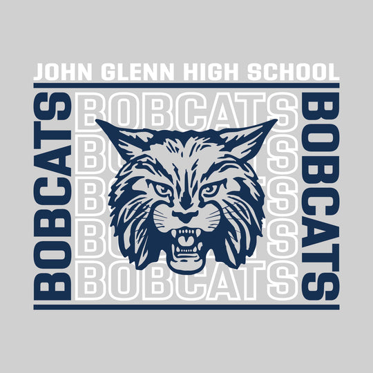 John Glenn Bobcats - Spirit Wear - Bracketed Repeating Outlined Bobcats with Mascot