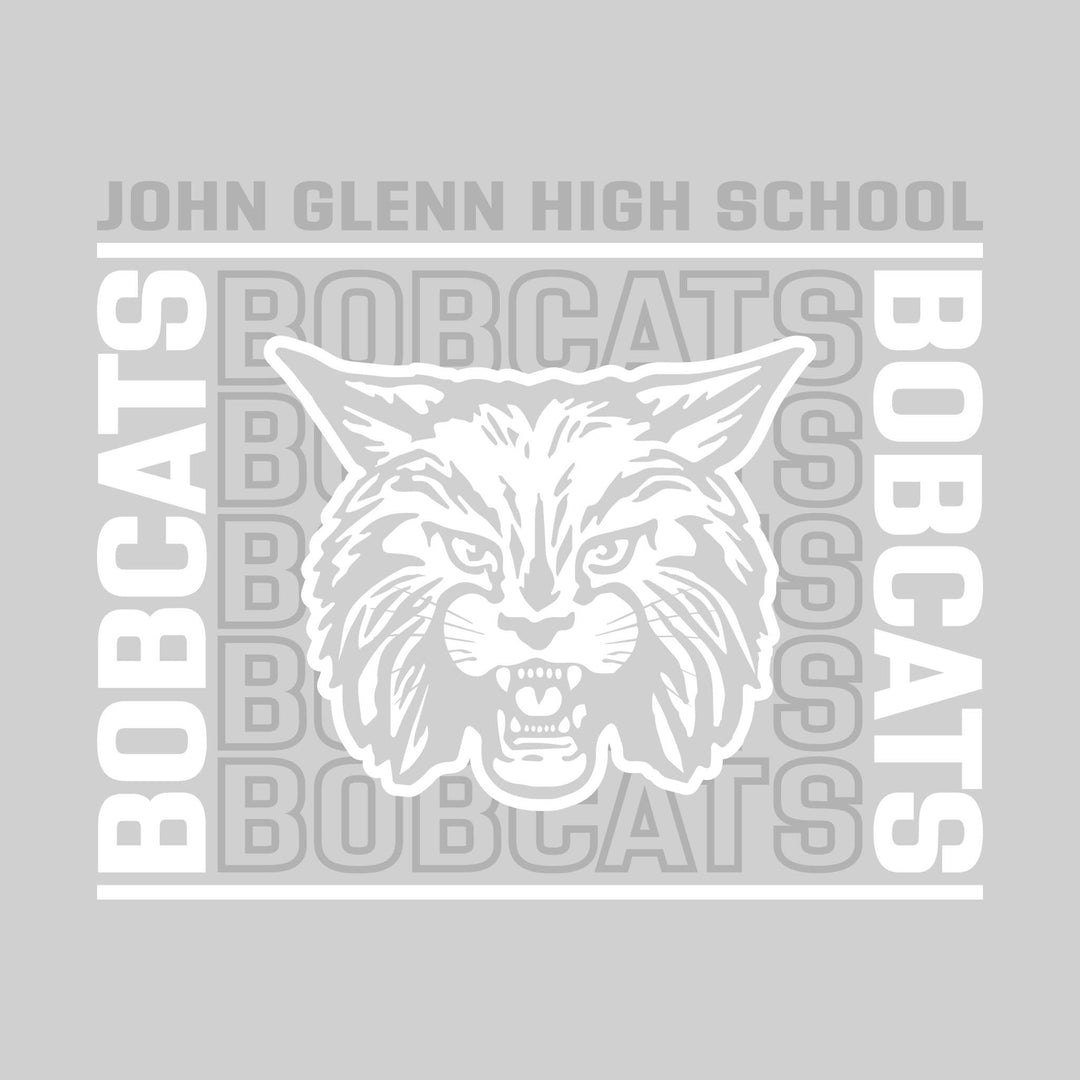 John Glenn Bobcats - Spirit Wear - Bracketed Repeating Outlined Bobcats with Mascot