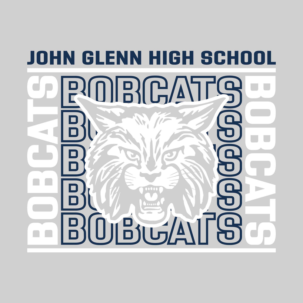 John Glenn Bobcats - Spirit Wear - Bracketed Repeating Outlined Bobcats with Mascot