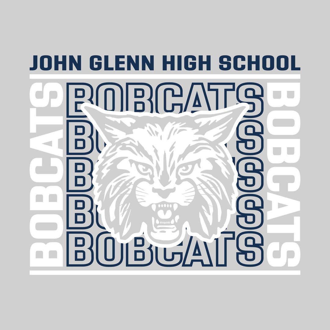 John Glenn Bobcats - Spirit Wear - Bracketed Repeating Outlined Bobcats with Mascot
