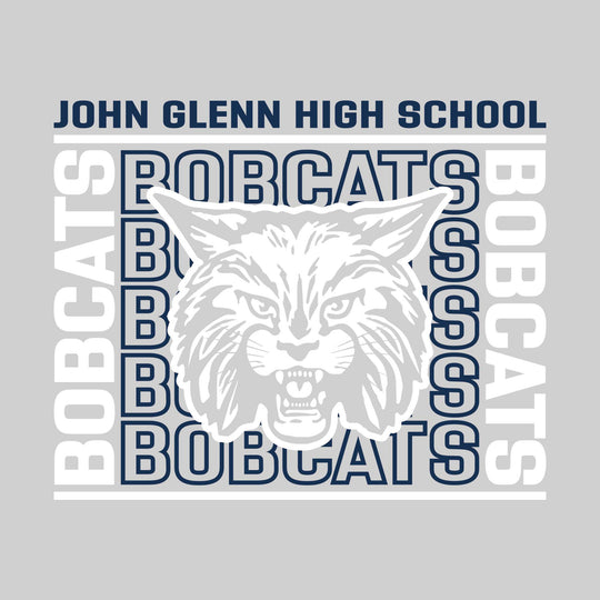 John Glenn Bobcats - Spirit Wear - Bracketed Repeating Outlined Bobcats with Mascot