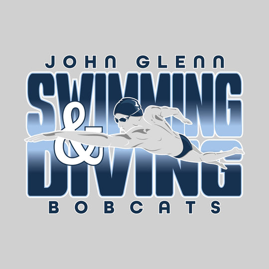 John Glenn Bobcats - Swimming - Gradient Text with Male Swimmer