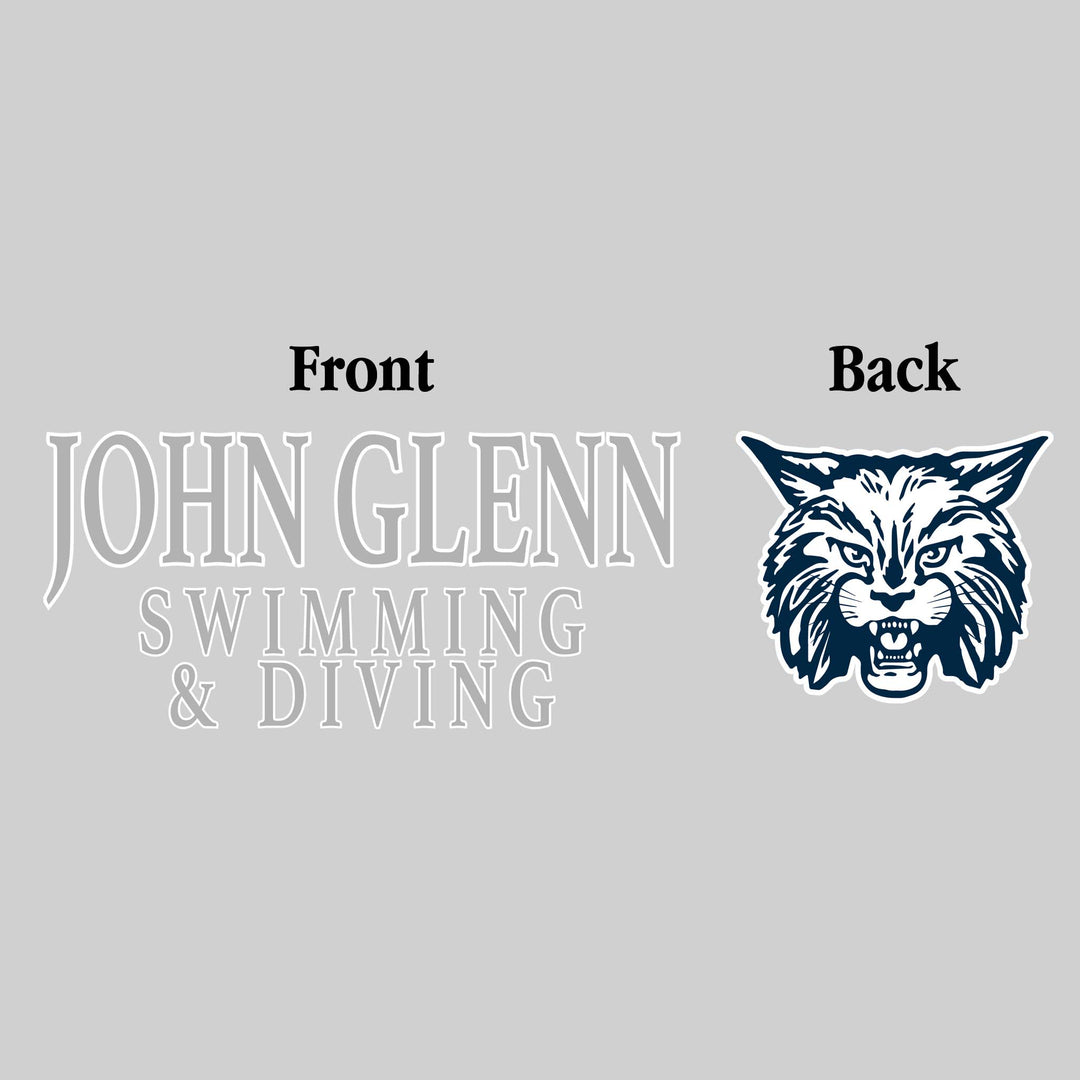 John Glenn Bobcats - Swimming & Diving - John Glenn Swimming & Diving - Outlined Text Mascot on Back