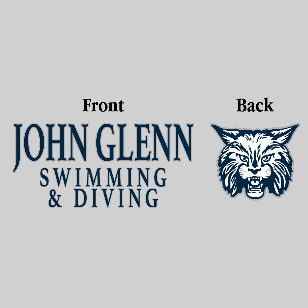 John Glenn Bobcats - Swimming & Diving - John Glenn Swimming & Diving - Outlined Text Mascot on Back
