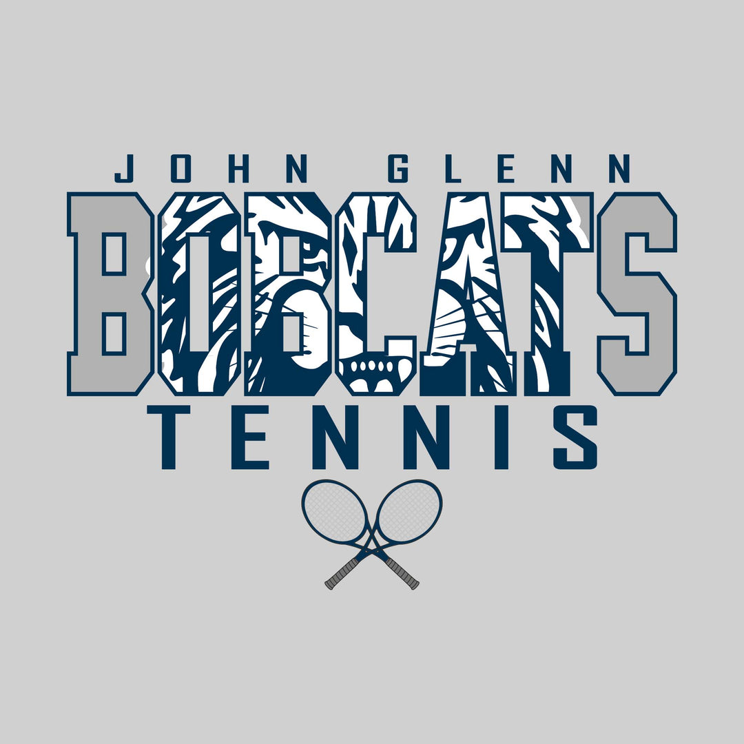 John Glenn Bobcats - Tennis - Outlined Bobcats with Mascot Inset and Crossed Rackets