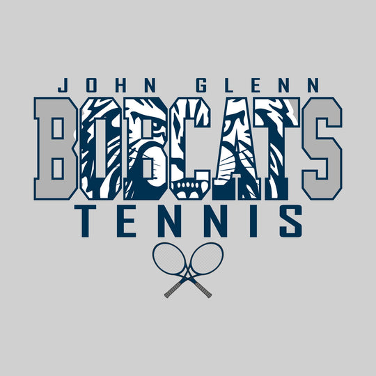 John Glenn Bobcats - Tennis - Outlined Bobcats with Mascot Inset and Crossed Rackets