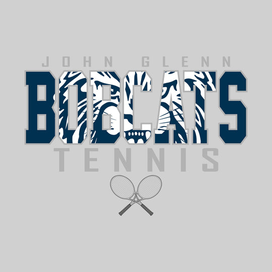 John Glenn Bobcats - Tennis - Outlined Bobcats with Mascot Inset and Crossed Rackets