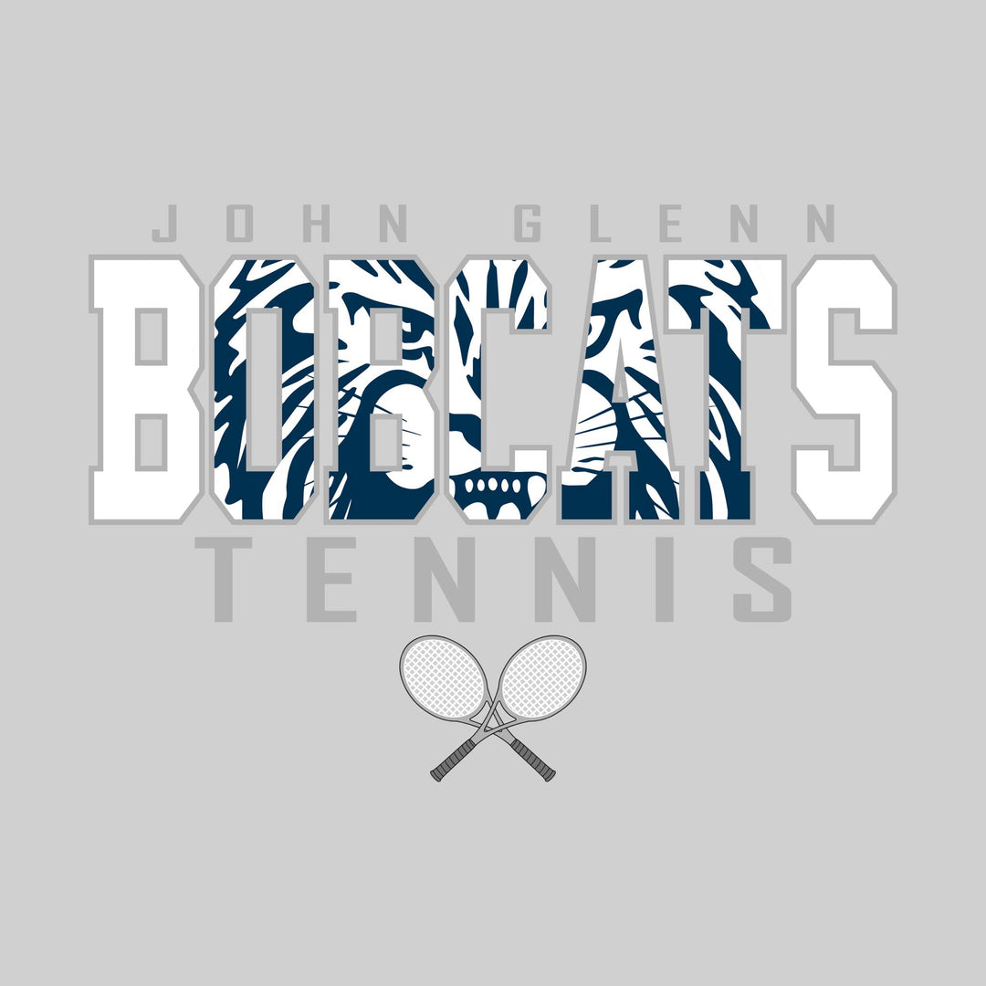 John Glenn Bobcats - Tennis - Outlined Bobcats with Mascot Inset and Crossed Rackets