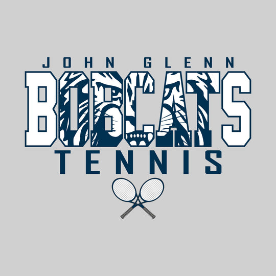 John Glenn Bobcats - Tennis - Outlined Bobcats with Mascot Inset and Crossed Rackets
