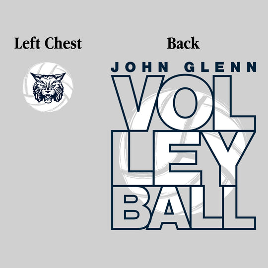 John Glenn Bobcats - Volleyball - Stacked Letters with Sketched Volleyball Inset