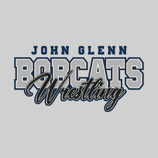 John Glenn Bobcats - Wrestling - Outlined Mascot Name with Cursive Wrestling