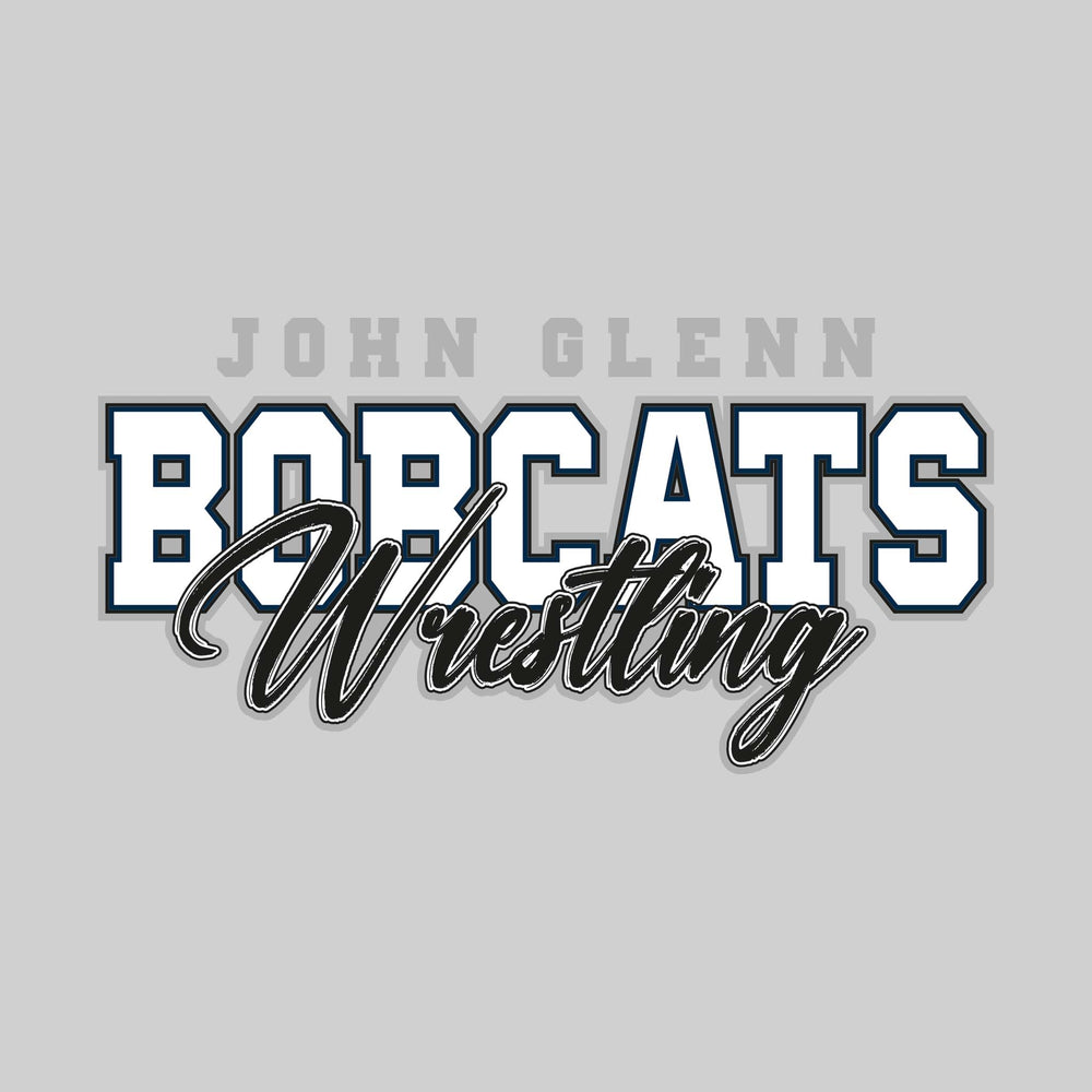 John Glenn Bobcats - Wrestling - Outlined Mascot Name with Cursive Wrestling