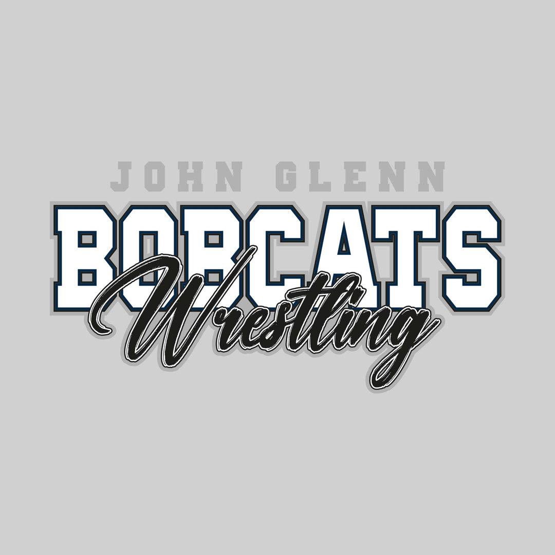 John Glenn Bobcats - Wrestling - Outlined Mascot Name with Cursive Wrestling