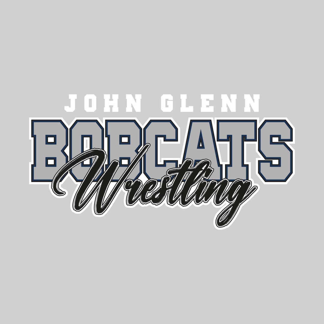 John Glenn Bobcats - Wrestling - Outlined Mascot Name with Cursive Wrestling