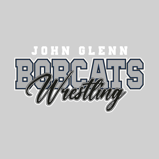 John Glenn Bobcats - Wrestling - Outlined Mascot Name with Cursive Wrestling