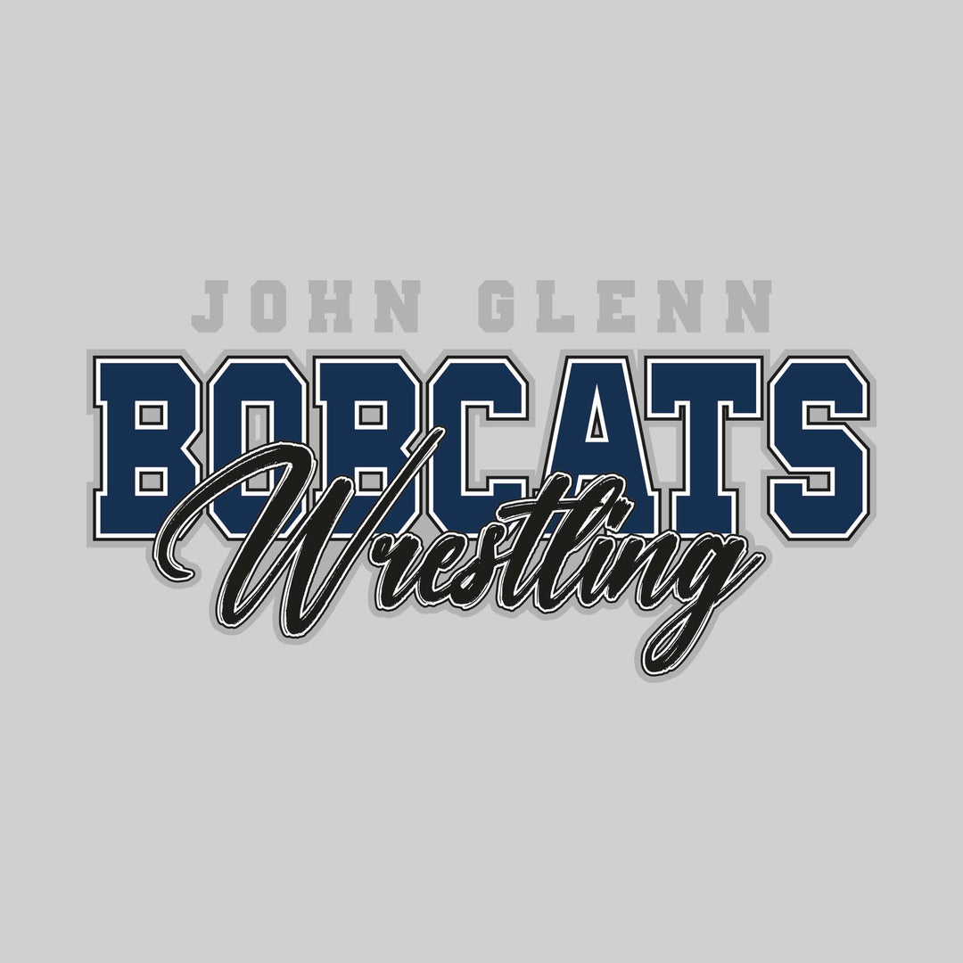 John Glenn Bobcats - Wrestling - Outlined Mascot Name with Cursive Wrestling