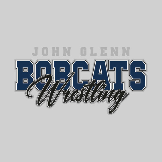 John Glenn Bobcats - Wrestling - Outlined Mascot Name with Cursive Wrestling