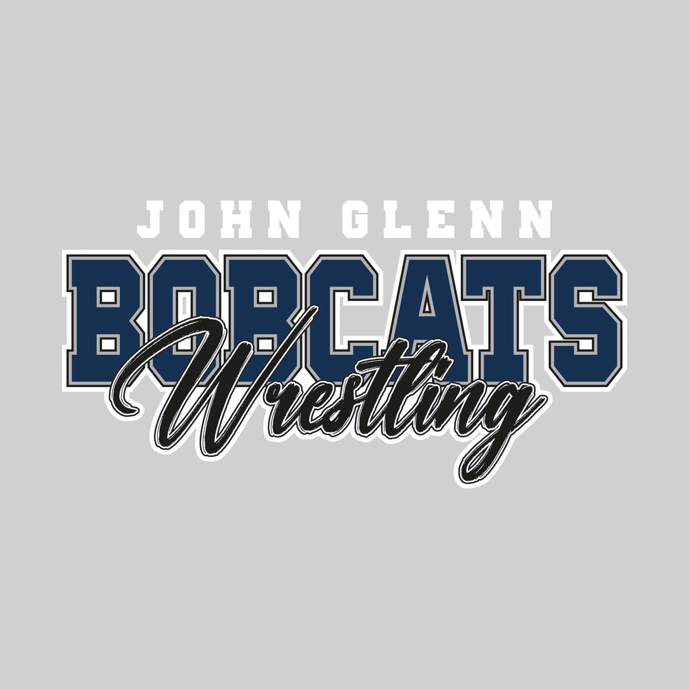 John Glenn Bobcats - Wrestling - Outlined Mascot Name with Cursive Wrestling