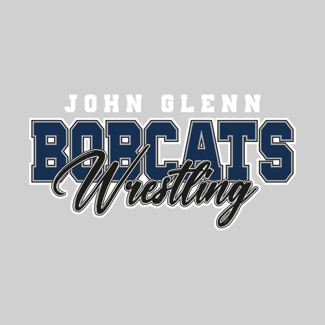 John Glenn Bobcats - Wrestling - Outlined Mascot Name with Cursive Wrestling