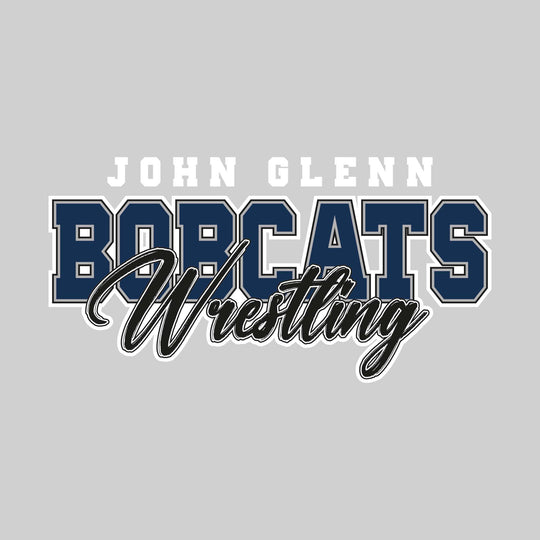 John Glenn Bobcats - Wrestling - Outlined Mascot Name with Cursive Wrestling
