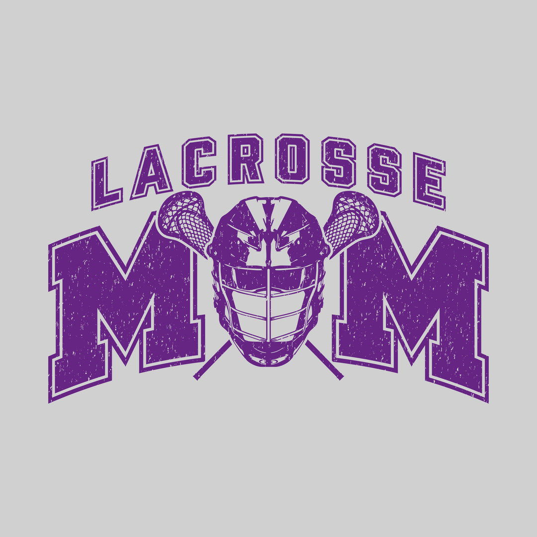 Lacrosse Mom - Arched Text with Helmet - Distressed - School Colors