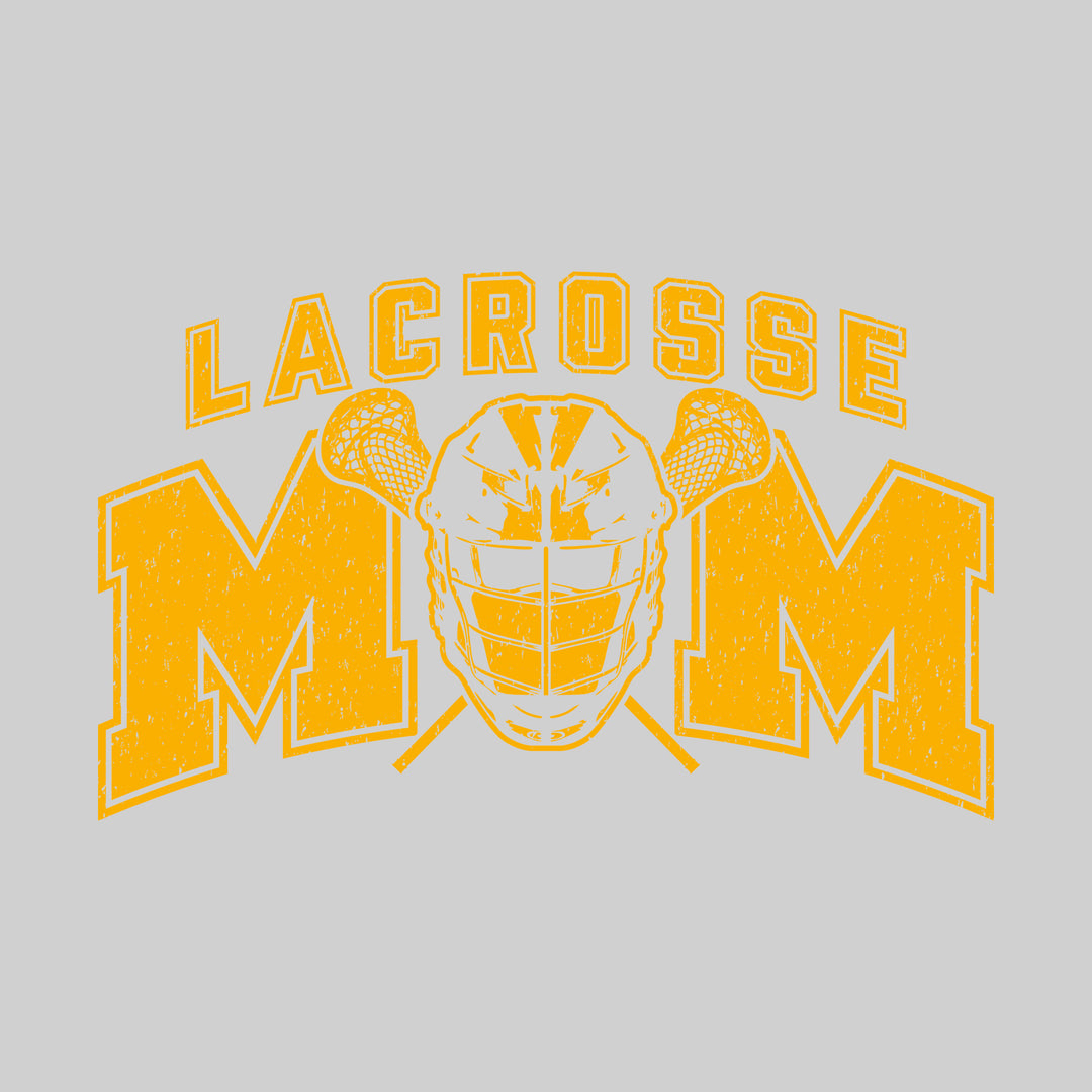 Lacrosse Mom - Arched Text with Helmet - Distressed - School Colors