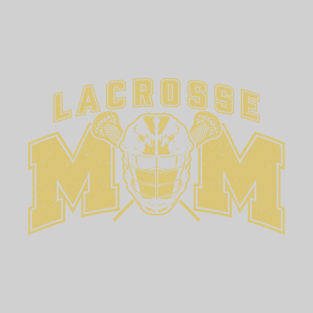 Lacrosse Mom - Arched Text with Helmet - Distressed - School Colors